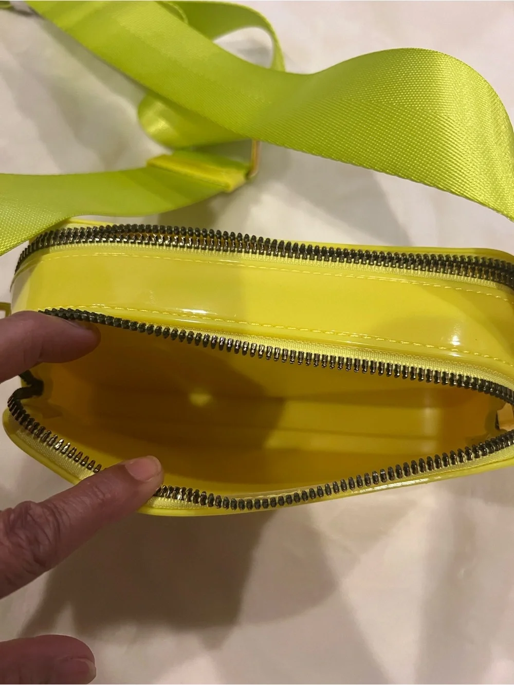 Caleesa Neon Yellow Patent Vegan Crossbody Bag - Picture 4 of 9
